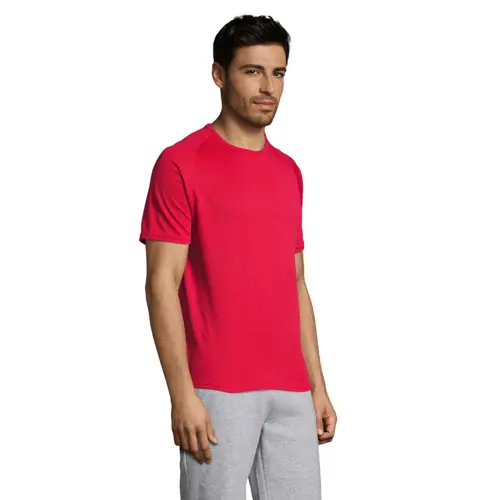 T-shirt da uomo sportiva colori assortiti a girocollo con maniche taglio raglan in poliestere traspirante 140gr