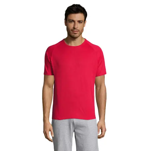 T-shirt da uomo sportiva colori assortiti a girocollo con maniche taglio raglan in poliestere traspirante 140gr