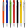 Penna a sfera in plastica disponibile in vari colori con meccanismo a scatto e refill blu