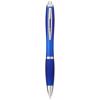 Penna a sfera in plastica colorata con impugnatura gommata e con meccanismo a scatto e refill blu