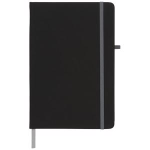 Block notes con copertina nera in PU formato A5 con 96 fogli a righe color crema 70gr