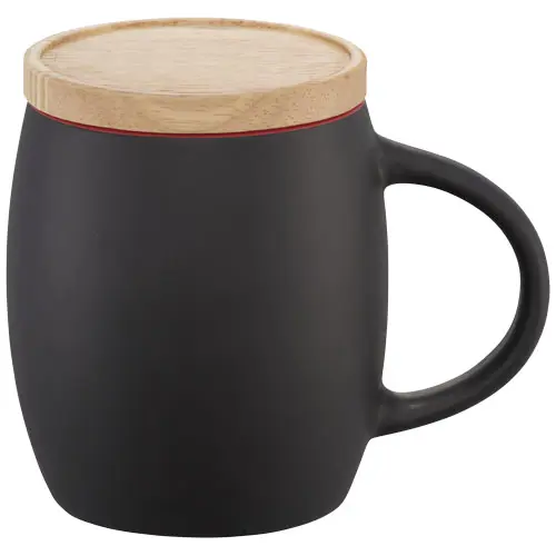 Tazza in ceramica finitura opaca e parete interna colorata con coperchio sottobicchiere in legno 400ml