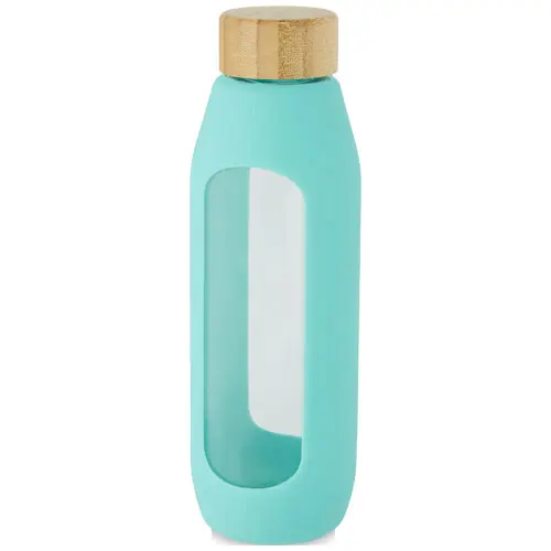 Borraccia in vetro borosilicato da 600 ml con impugnatura in silicone e tappo in bambù