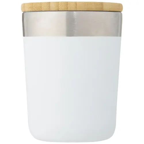 Bicchiere termico in acciaio inox con isolamento sottovuoto in rame e coperchio in bambù da 300ml