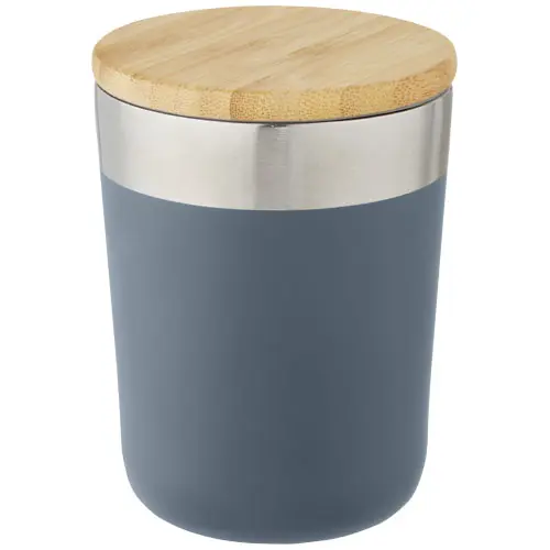 Bicchiere termico in acciaio inox con isolamento sottovuoto in rame e coperchio in bambù da 300ml