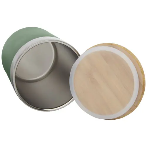 Bicchiere termico in acciaio inox con isolamento sottovuoto in rame e coperchio in bambù da 300ml