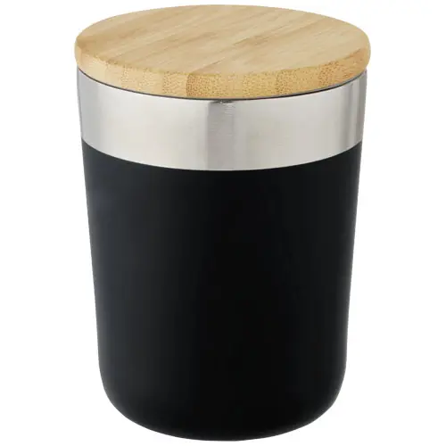 Bicchiere termico in acciaio inox con isolamento sottovuoto in rame e coperchio in bambù da 300ml