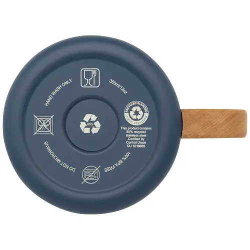 Tazza in acciaio inox riciclato certificato con manico in legno di faggio e isolamento sottovuoto in rame da 360ml