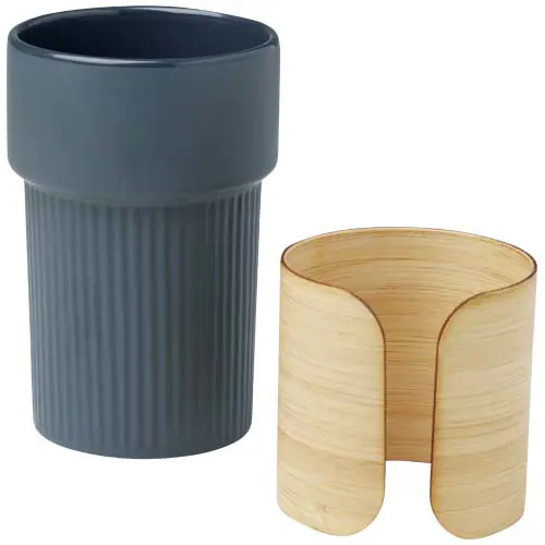 Bicchiere termico con custodia in bambù da 340ml fornito in confezione regalo in cartone riciclato