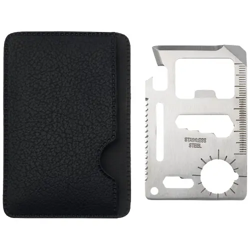 Scheda utensile in acciaio inox a 15 funzioni con cuscodia in similpelle