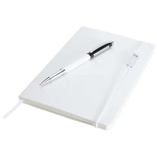 Set block notes A5 fogli a righe con copertina rigida e penna roller confezione regalo in cartone