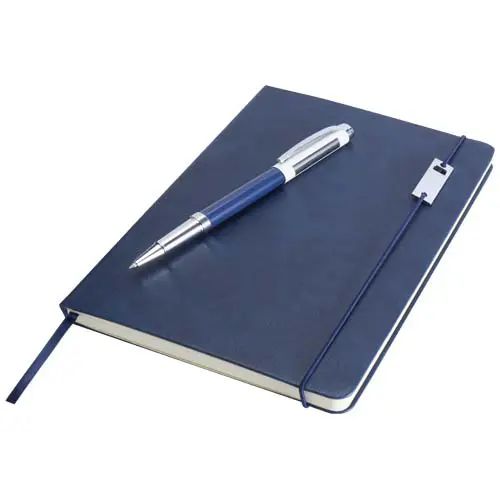 Set block notes A5 fogli a righe con copertina rigida e penna roller confezione regalo in cartone
