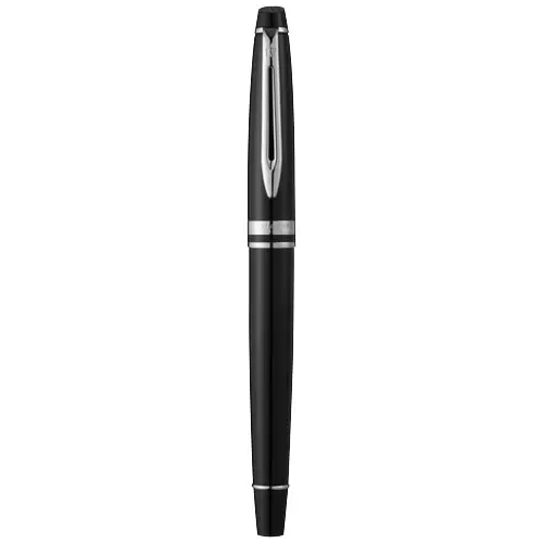 Penna stilografica  a marchio Waterman in alluminio di colore nero con cappuccio in confezione regalo e refill blu