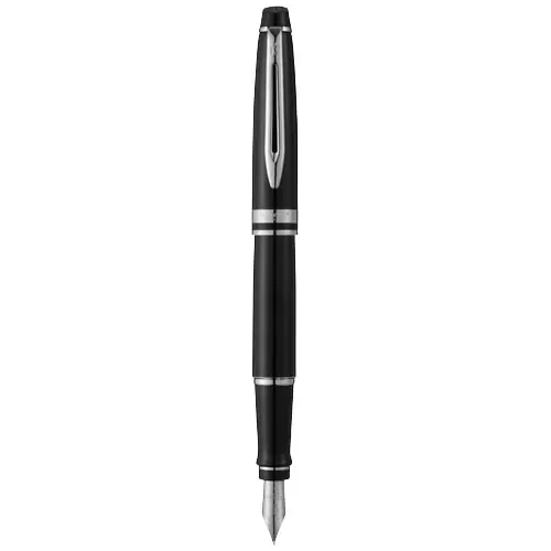 Penna stilografica  a marchio Waterman in alluminio di colore nero con cappuccio in confezione regalo e refill blu