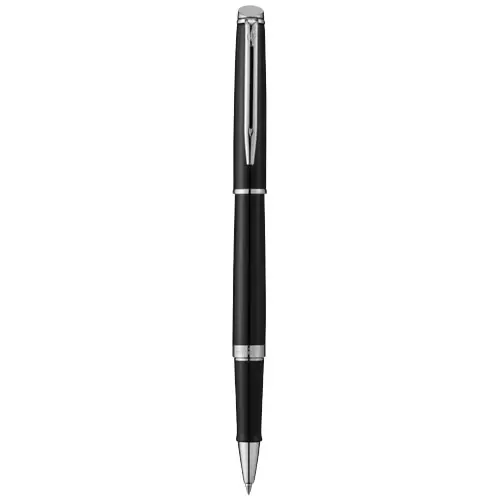 Penna roller a marchio Waterman in alluminio colore nero con cappuccio in confezione regalo e refill nero