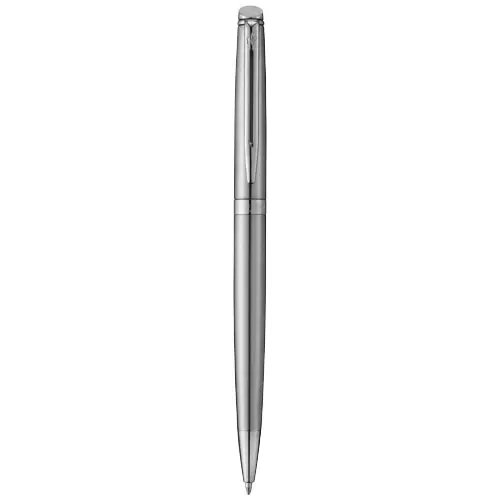 Penna a sfera a marchio Waterman in alluminio disponibile con rifiniture color oro o argento con meccanismo a rotazione in confezione regalo e refill blu
