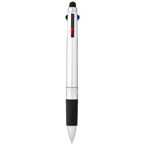Penna a sfera in plastica multicolore con punta touch screen e impugnatura antiscivolo con tre refill blu rosso nero