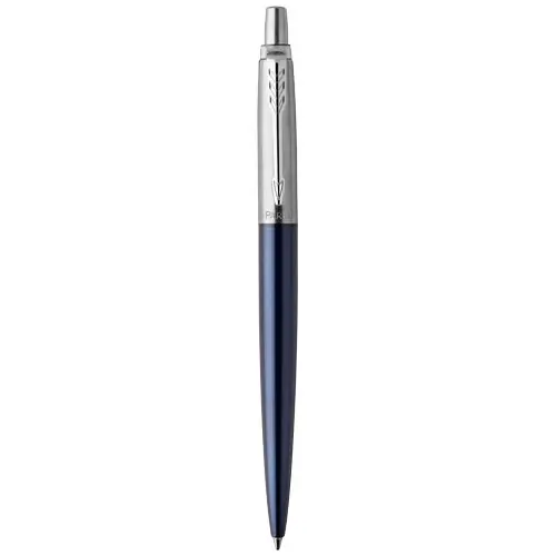 Penna a sfera Parker in acciaio con fusto di color nero e con meccanismo a scatto in confezione regalo e refill blu