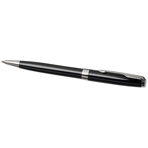 Penna a sfera a marchio Parker in alluminio di colore nero con meccanismo a rotazione in confezione regalo e refill nero