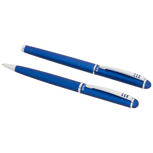Set penne a sfera e roller in alluminio disponibili in color argento e blu con confezione regalo e refill nero