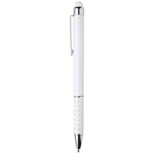 Penna a sfera in alluminio smaltato disponibile bianca e rossa con punta touch e meccanismo a rotazione a refill nero