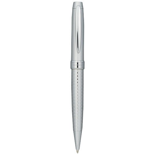 Set di penne a sfera e roller in alluminio disponibile nel colore argento con fusto decorato in confezione regalo e refill nero