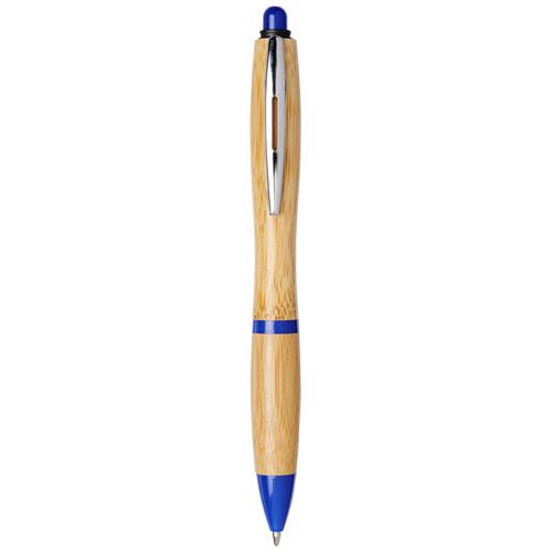 Penna a sfera in bambù con meccanismo a scatto e refill blu