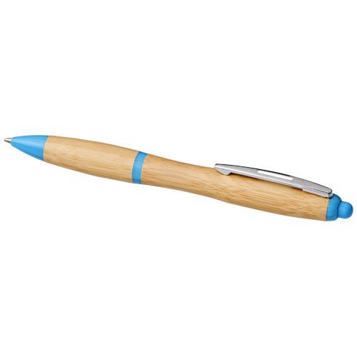 Penna a sfera in bambù con meccanismo a scatto e refill blu