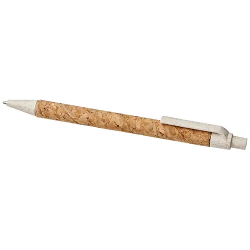 Penna a sfera in sughero e paglia di grano con meccanismo a scatto e refill nero