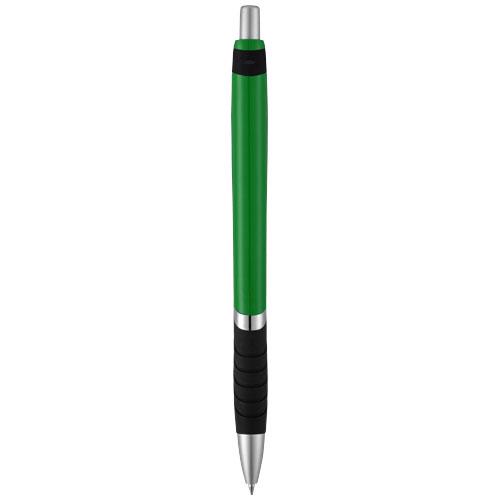 Penna a sfera in tinta unita disponibile in vari colori con impugnatura in gomma e con meccanismo a scatto e refill blu