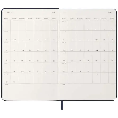 Agenda Moleskine giornaliera da 12 mesi con copertina rigida con fogli a righe 13x21cm