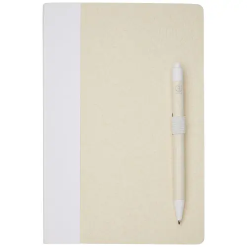 Block notes A5 realizzato con cartoni del latte riciclati 80 fogli a righe e penna a sfera refill nero