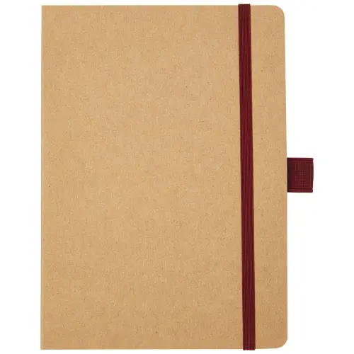 Block notes formato A5 in carta riciclata pagine a righe e angoli arrotondati elastico colorata e portapenne