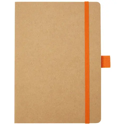 Block notes formato A5 in carta riciclata pagine a righe e angoli arrotondati elastico colorata e portapenne