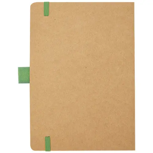 Block notes formato A5 in carta riciclata pagine a righe e angoli arrotondati elastico colorata e portapenne