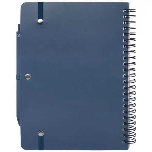 Blocco notes A5 con spirale e pagine a righe e copertina rigida in plastica riciclata e penna a sfera refill nero