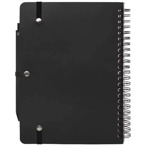 Blocco notes A5 con spirale e pagine a righe e copertina rigida in plastica riciclata e penna a sfera refill nero