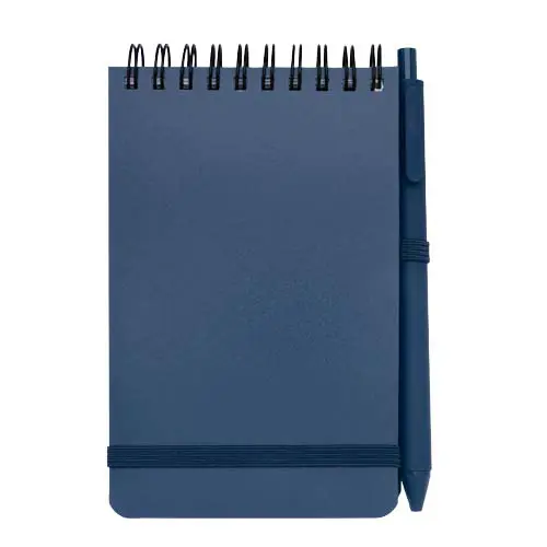 Blocco notes A6 con pagine a righe e copertina rigida in plastica riciclata e penna a sfera refill nero