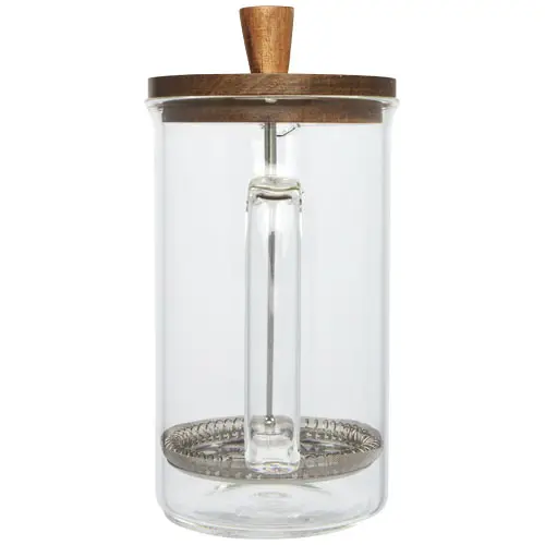 Caffettiera a pressione french press in vetro da 600ml con coperchio in legno di acacia e scatola regalo