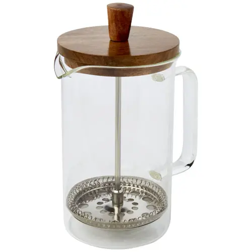 Caffettiera a pressione french press in vetro da 600ml con coperchio in legno di acacia e scatola regalo