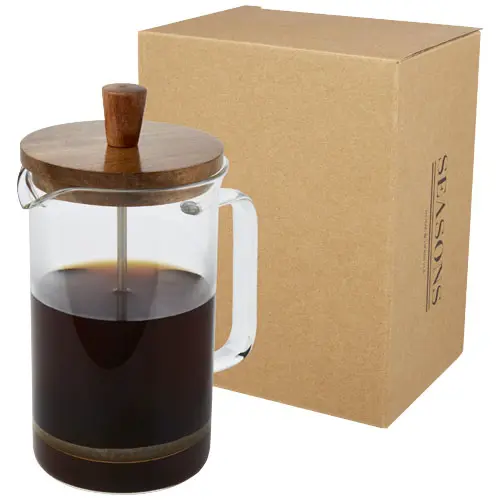 Caffettiera a pressione french press in vetro da 600ml con coperchio in legno di acacia e scatola regalo