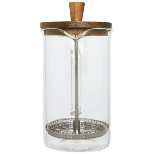 Caffettiera a pressione french press in vetro da 600ml con coperchio in legno di acacia e scatola regalo