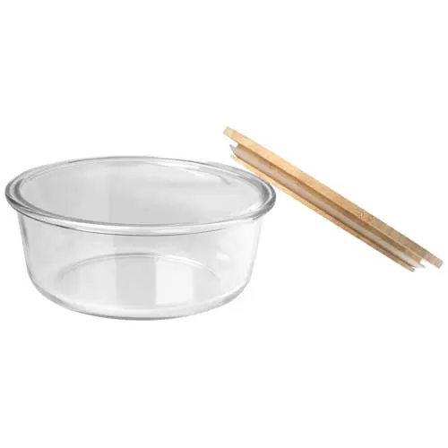 Porta pranzo tondo in vetro con coperchio in bambù ed elastico di chiusura da 750ml