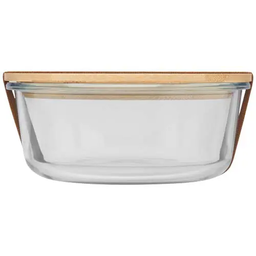 Porta pranzo tondo in vetro con coperchio in bambù ed elastico di chiusura da 750ml