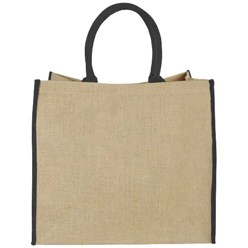 Shopper in juta grande a soffietto con manici e bordi colorati 40x20x35cm