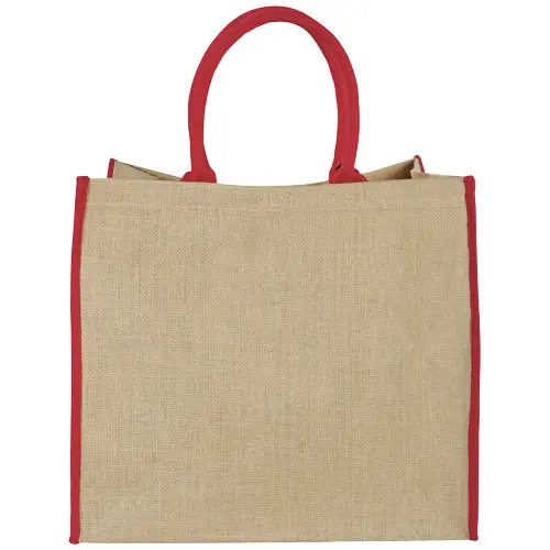 Shopper in juta grande a soffietto con manici e bordi colorati 40x20x35cm