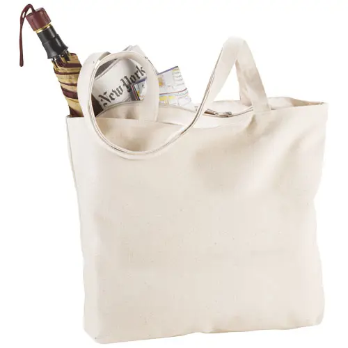 Shopper in cotone 320 gr con zip e manici lunghi 47x11x30cm