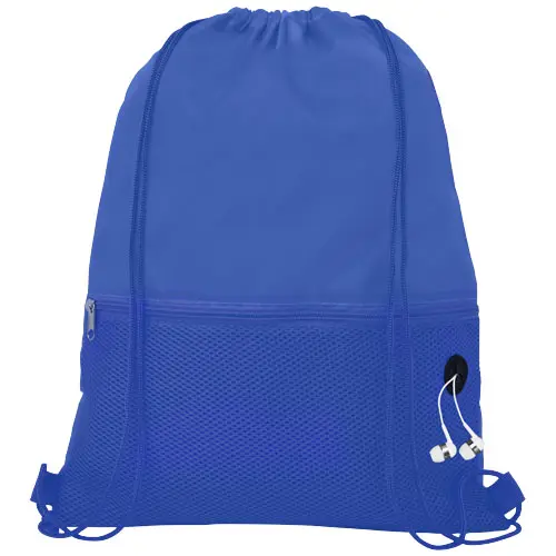 Sacca in poliestere con cordoncino e tasca con passaggio per auricolari da 210D 33x44cm 