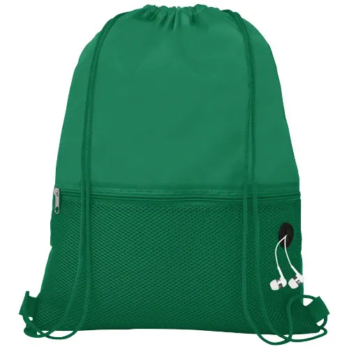 Sacca in poliestere con cordoncino e tasca con passaggio per auricolari da 210D 33x44cm 