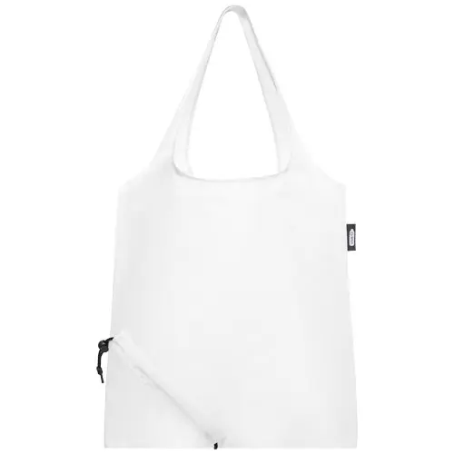 Shopper pieghevole in RPET con manici lunghi e chiusura a coulisse in diverse colorazioni 38x40cm